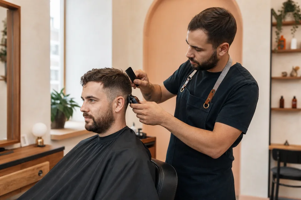 A barber carefully refining a client’s haircut